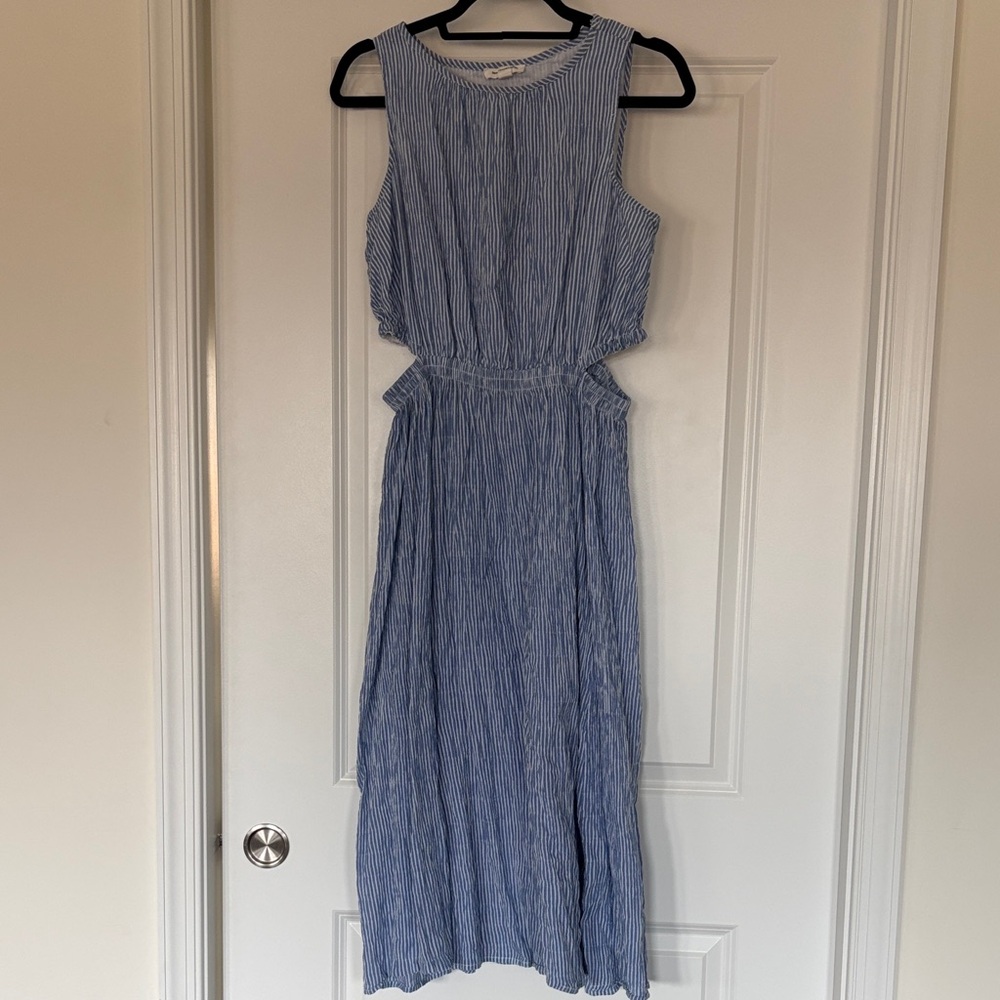 beachlunchlounge Blue and White Striped Midi Dress